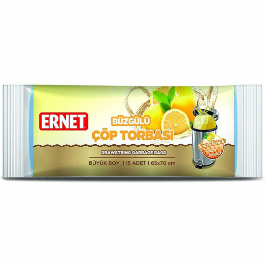 Ernet Stahovací pytel na odpadky s vůní citrónu Large Size (65x70cm) 60L 10ks, Ernet Stahovací pytel na odpadky s vůní citrónu Large Size (65x70cm) 60L 10ks