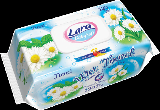 LARA vlhčené ubrousky 120 ks klip Chamomile, LARA vlhčené ubrousky 120 ks klip Chamomile