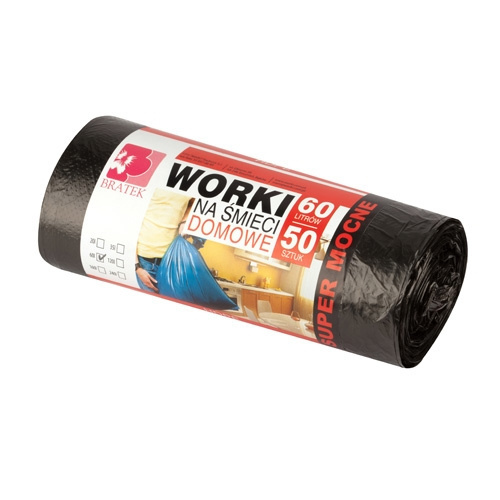 Pytle na odpad 60 l, 50 ks, WORKI NA ŚMIECI DOMOWE 60L 50 szt HDPE